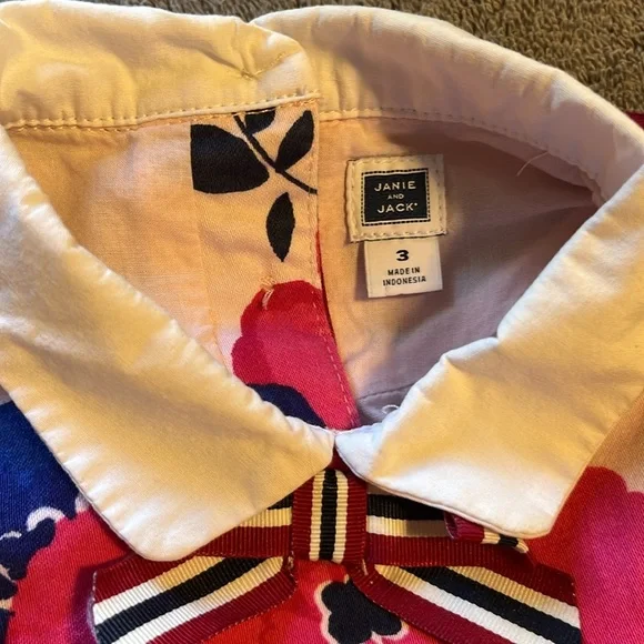 Janie and Jack Pink Floral Dress with White Collar Girls Size 3 - Picture 4 of 5